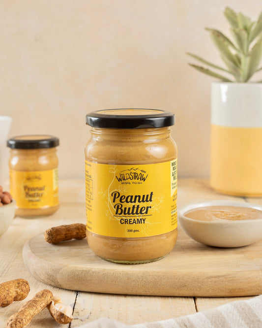 WildStraw creamy peanut butter jar made from coconut charcoal roasted peanuts